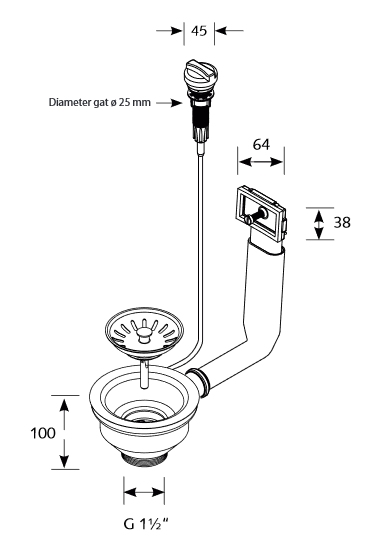 3½ inch Korfplug met waste met overloop.