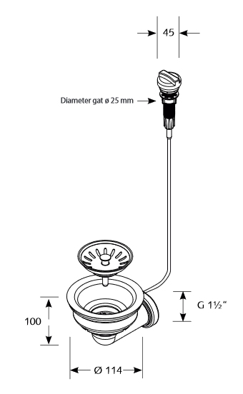 3½ inch Korfplug met waste zonder overloop.