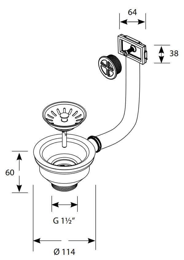 3½ inch Korfplug voor natuurstenen bakken met overloop.