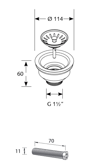 3½ inch Korfplug voor natuurstenen bakken zonder overloop.