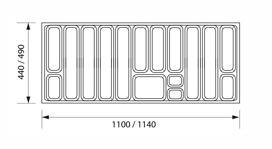 Bestekindelingen Linea. (brxd) 1140 mm  x 490 mm. Antraciet