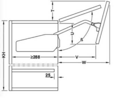 Freefold beslag Kessebohmer fronthoogte 520 tot 590 mm