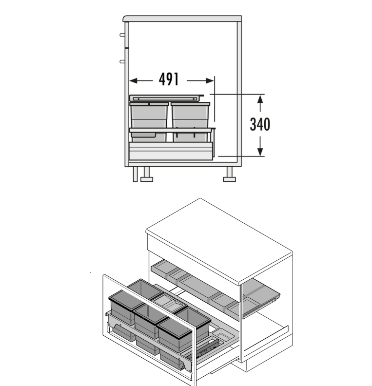 Hailo Separato K 90 - 52 liter afvalemmer grijs.