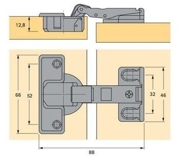 Hettich scharnier ø 35mm compl.met grondplaat (extra dun)