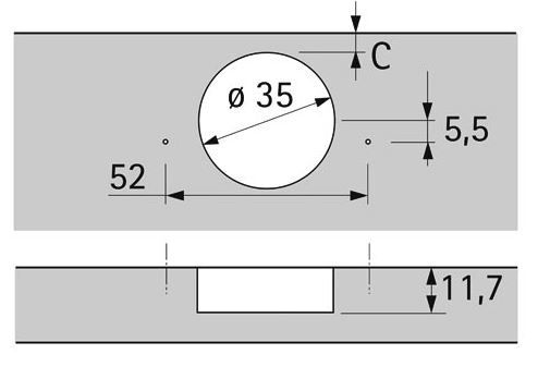 Hettich scharnier 110° ø 35mm compl.met grondplaat (clip)